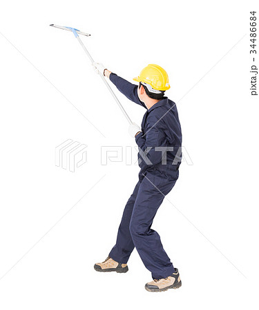 Man hold squeegee window cleaner isolated on white Man hold squeegee window cleaner isolated on white 34486684