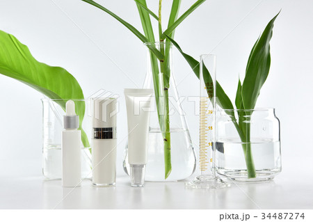 Cosmetic bottle containers with green herbal leave 34487274