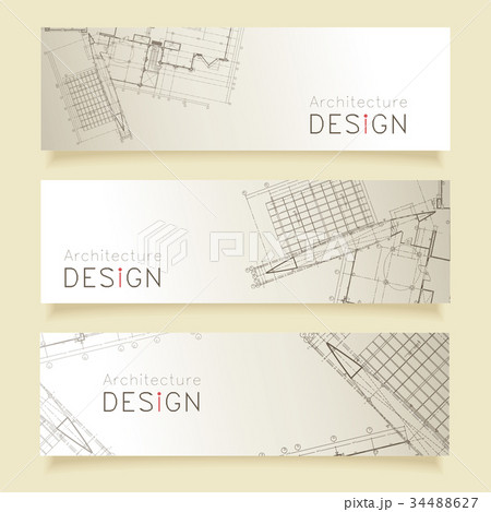 Set of horizontal banners with parts of blueprint. Set of horizontal banners with parts of blueprint. 34488627