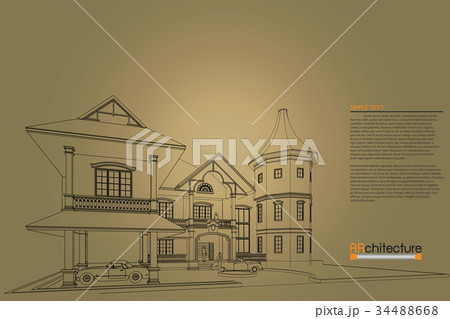 sketch design of home on drawing table,vector sketch design of home on drawing table,vector 34488668