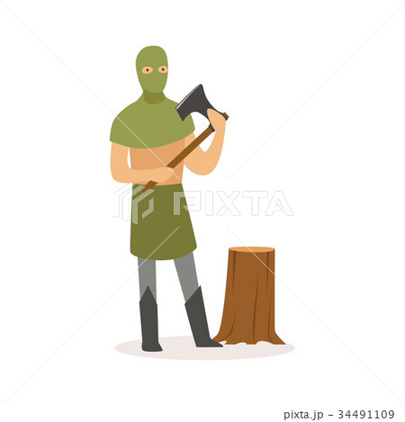 Executioner standing with axe, European medieval 34491109