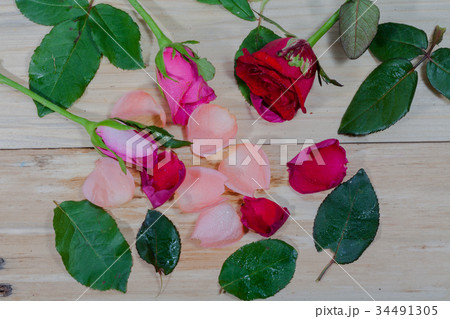 pink roses and red rose flowers in the table pink roses and red rose flowers in the table 34491305