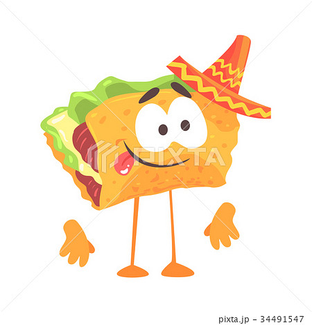 Mexican taco character with meat and vegetables Mexican taco character with meat and vegetables 34491547