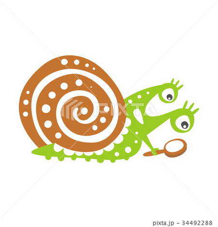 Cute snail character with magnifying glass, funny 34492288