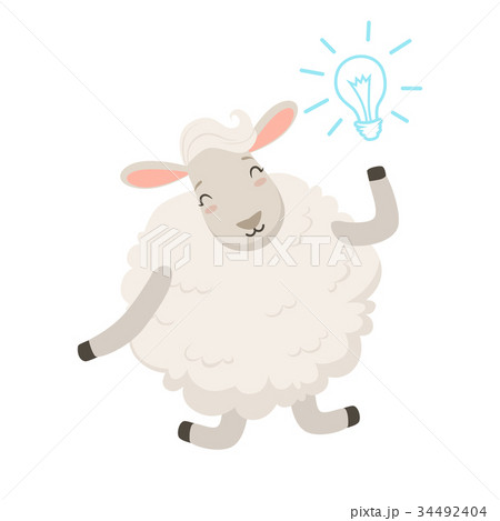Cute white sheep character having a good idea 34492404