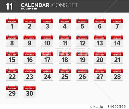 November. Calendar icons set. Date and time. 2018 34492546