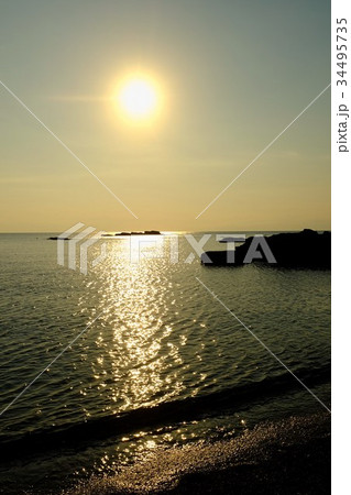 海岸の夕日・荒井浜海岸 海岸の夕日・荒井浜海岸 34495735