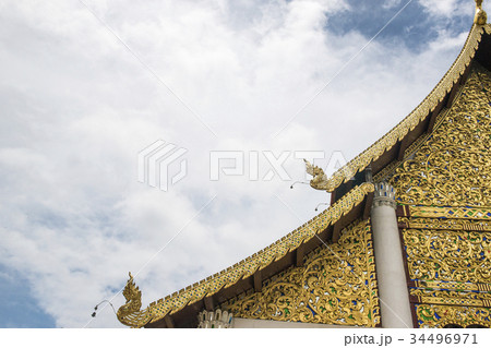 Northern Thailand traditional style temple roof Northern Thailand traditional style temple roof 34496971