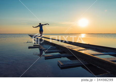 Beauty sunset on salty lake 34498299