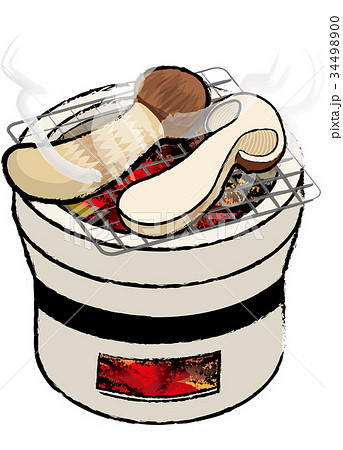 七厘で焼く秋の味覚松茸のイラスト|Tambourine 七厘で焼く秋の味覚松茸のイラスト|Tambourine 34498900