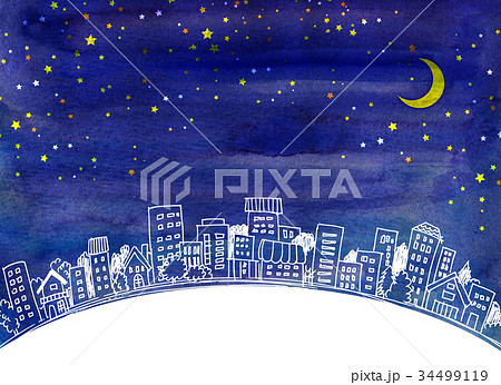 水彩イラスト 夜空のイラスト素材 34499119 Pixta