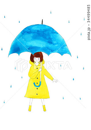 雨の日を楽しむ子供のイラスト素材