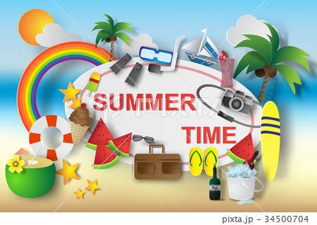 Paper art of summer time element banner 34500704