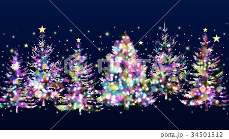 輝くイルミネーション 夜のクリスマスツリーのイラスト素材