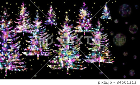 輝くイルミネーション 夜のクリスマスツリーのイラスト素材