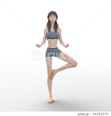 ヨガポーズの女性　perming 3DCG イラスト素材 34502574