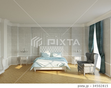 New classic bedroom with fireplace and window New classic bedroom with fireplace and window 34502815