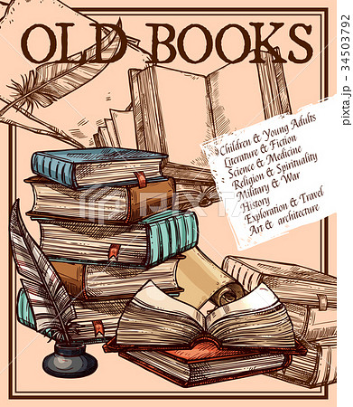 Vector old ink quill feather pen sketch, poster 34503792
