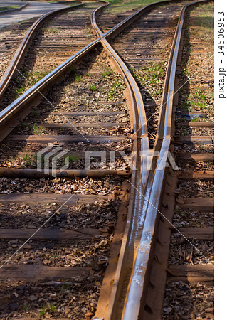 Railway with wooden sleepers. 34506953