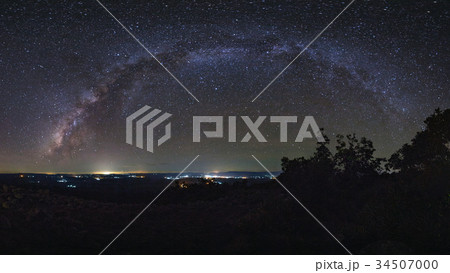 Panorama Milky way galaxy with knob stone ground  34507000