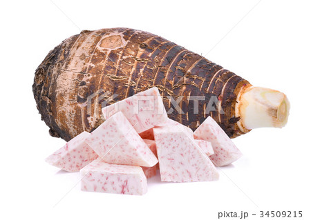 whole and slice of taro root isolated on white whole and slice of taro root isolated on white 34509215
