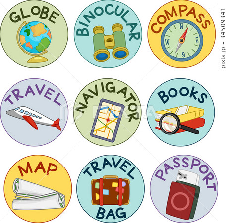 Geography Travel Sticker Labels Illustration 34509341