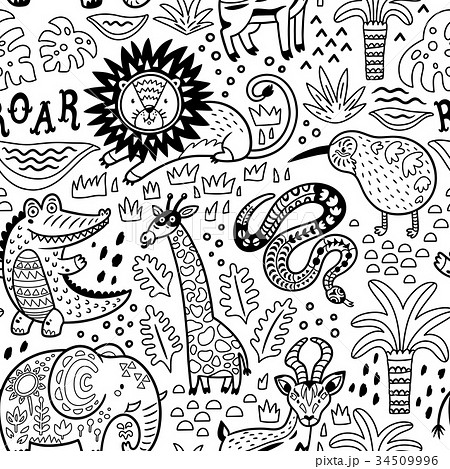 Fashion Safari Seamless Pattern With Jungleのイラスト素材