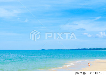 Sea, sky, beach with tourist, Krabi, Thailand 34510730