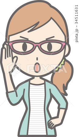 縞模様の服を着た若い女性がメガネを掛けているイラストのイラスト素材