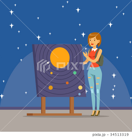 Young woman learning about the solar system at the 34513319