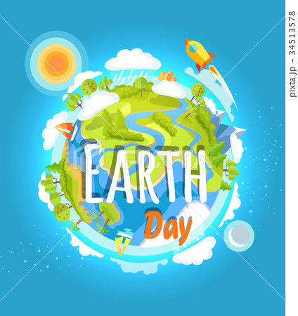 Earth Day Template Colorful Poster with Planet Earth Day Template Colorful Poster with Planet 34513578