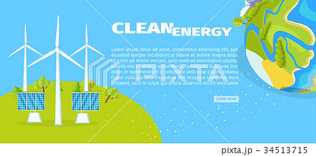 Clean Energy with Solar Panels and Planet Poster 34513715