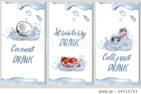Coconut, Sweet Strawberry and Cold Fruit Drinks 34515733