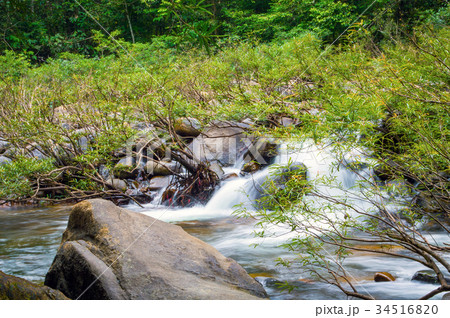 Stones in mountain river in forest. Stones in mountain river in forest. 34516820