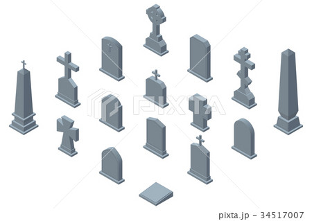 Set of gravestones isolated on white background 34517007