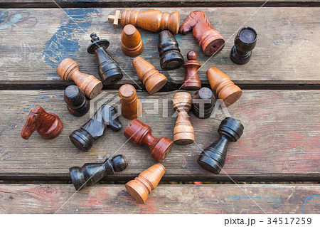 Chess Set. vintage wooden figures closeup Chess Set. vintage wooden figures closeup 34517259