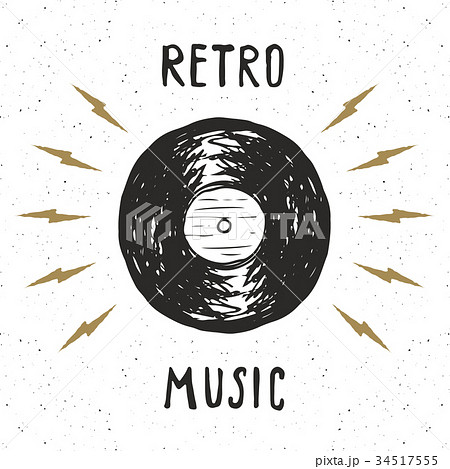 Vinyl record vintage label, retro badge vector 34517555