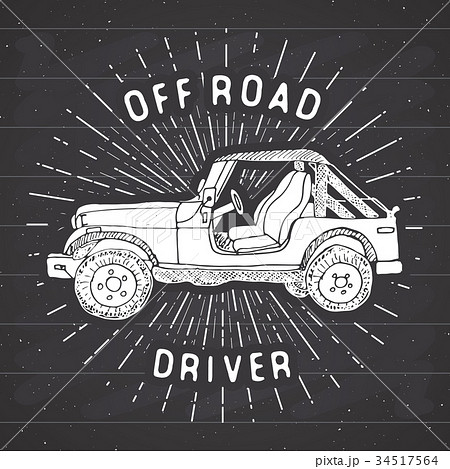 Offroad car, vintage label, retro badge, vector Offroad car, vintage label, retro badge, vector 34517564