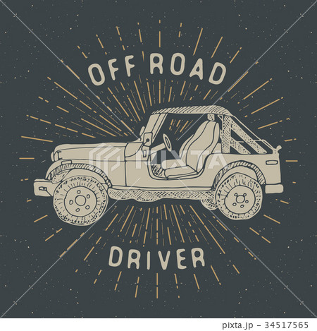 Offroad car, vintage label, retro badge, vector 34517565