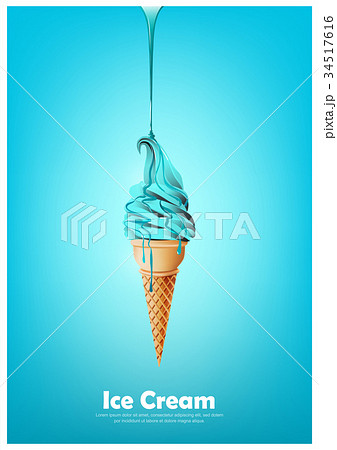 Blue soft ice cream cone, Pour blue melted syrup 34517616