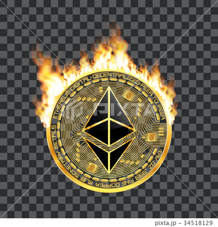 Crypto currency ethereum golden symbol on fire Crypto currency ethereum golden symbol on fire 34518129