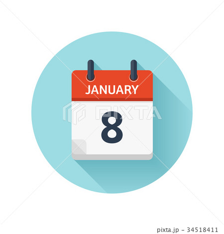 January 8. Vector flat daily calendar icon. Date January 8. Vector flat daily calendar icon. Date 34518411