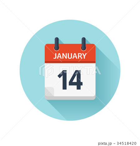 ト素材: January 14. Vector flat daily calendar ic