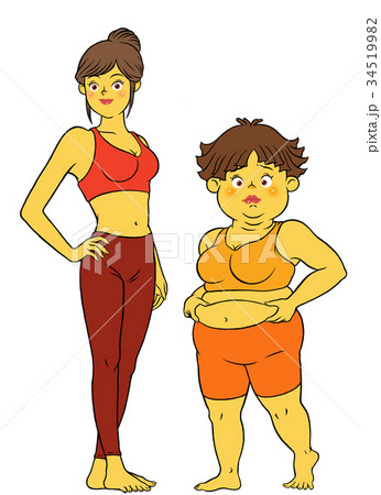 ダイエット成功の女性と失敗した女性 ダイエット成功の女性と失敗した女性 34519982