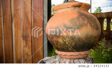 Jar made of clay on seletive focus 34524133