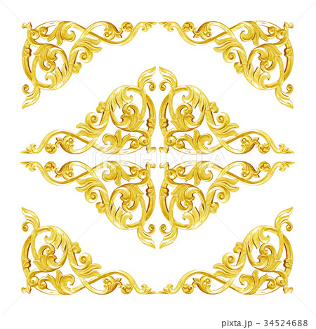 Pattern of wood carve gold paint for decoration  34524688