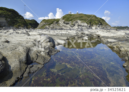 三浦半島剱崎ベット島の潮溜まりと剱崎灯台 34525621
