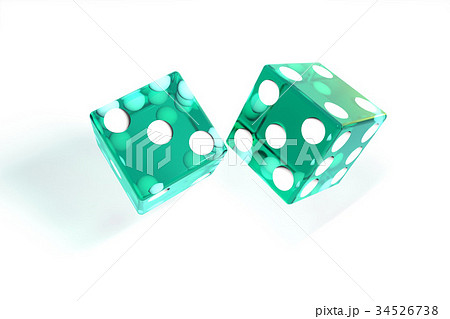 transparent turquoise rolling dices with dots. On white background isolated. 34526738