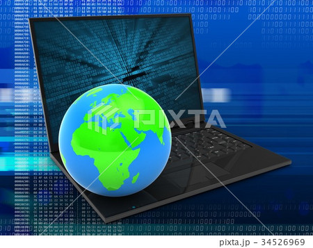 3d illustration of laptop computer  with  globe 34526969