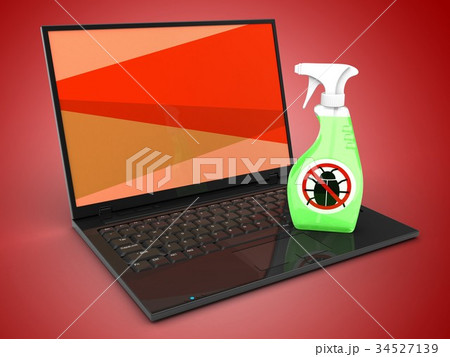 3d illustration of laptop computer with bug spray 3d illustration of laptop computer with bug spray 34527139